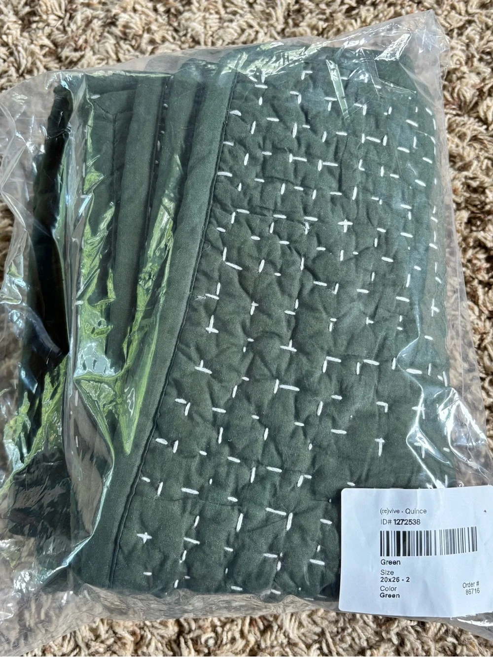 Quince Organic Cotton Hand Stitched Quilted Standard Sham Set Pine Green